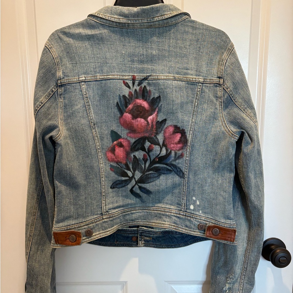 Anthropologie Pilcro and the Letterpress Handpainted Rose Denim Jacket, L